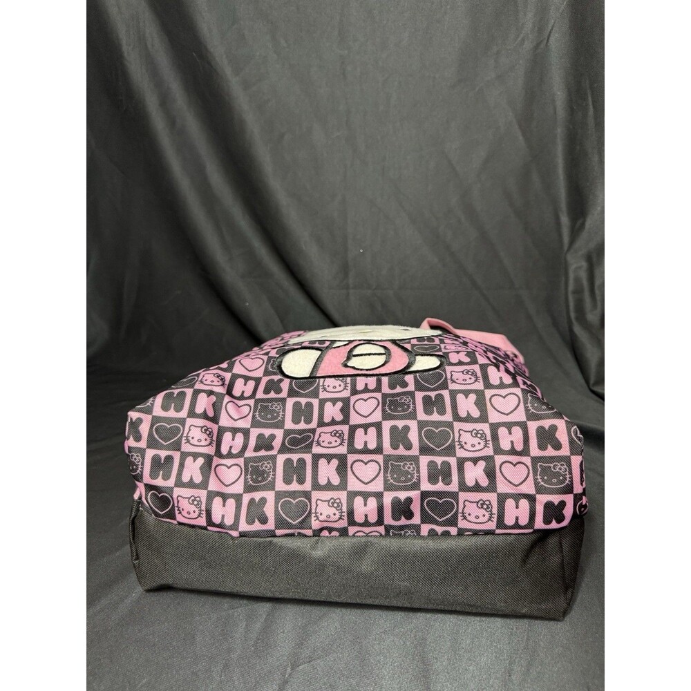 2012 Sanrio Hello Kitty Pink Black Checkered HK Hearts Tote Bag - Kawaii Embroid - Picture 8 of 11